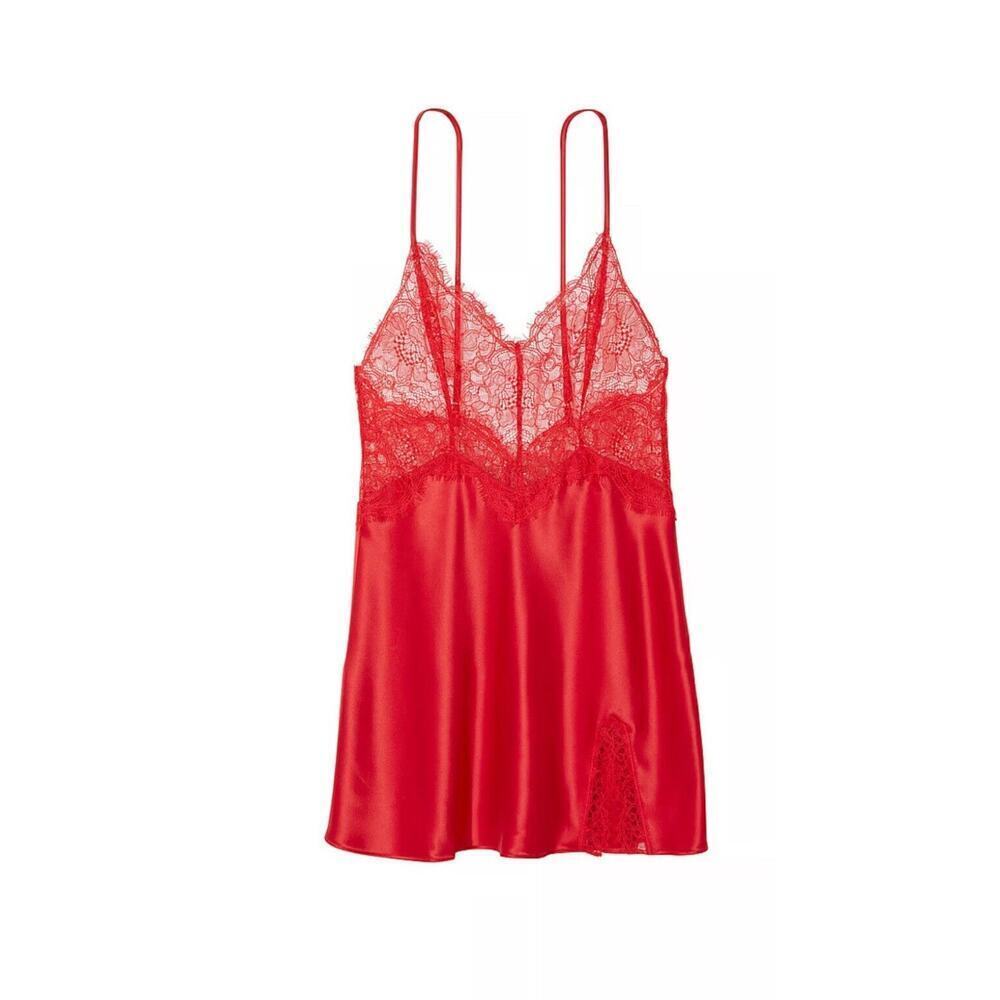 Victoria's Secret Red Slip Dress With Lace Cutouts Size Large 1185